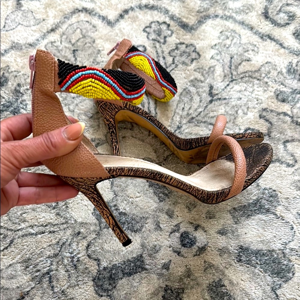 Chic Pink and Black Heels with ankle strap beading. Lightly worn